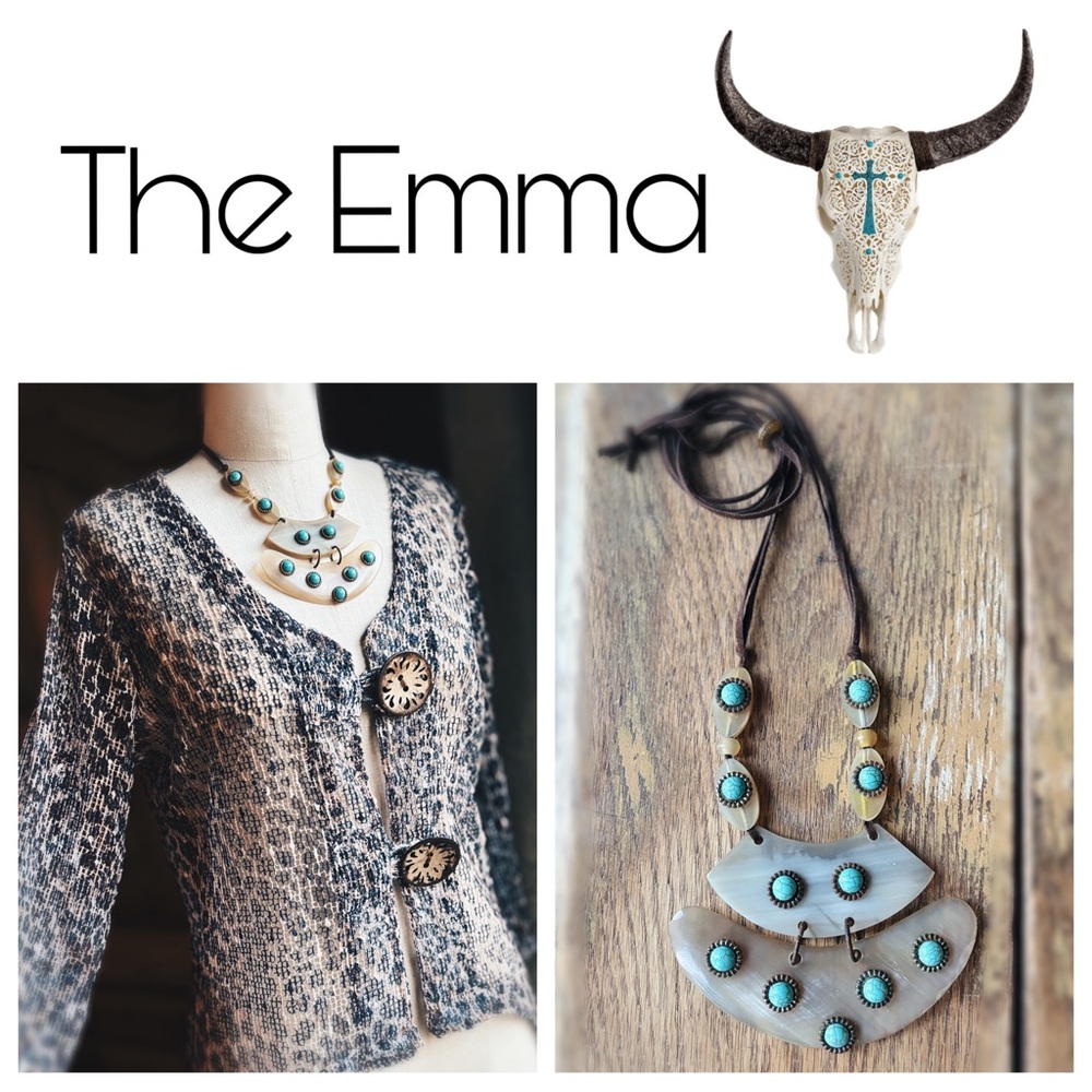 OOAK Upcycled 70s Vintage Statement Necklace - Faux Turquoise & Rustic Metal - Picture 2 of 10